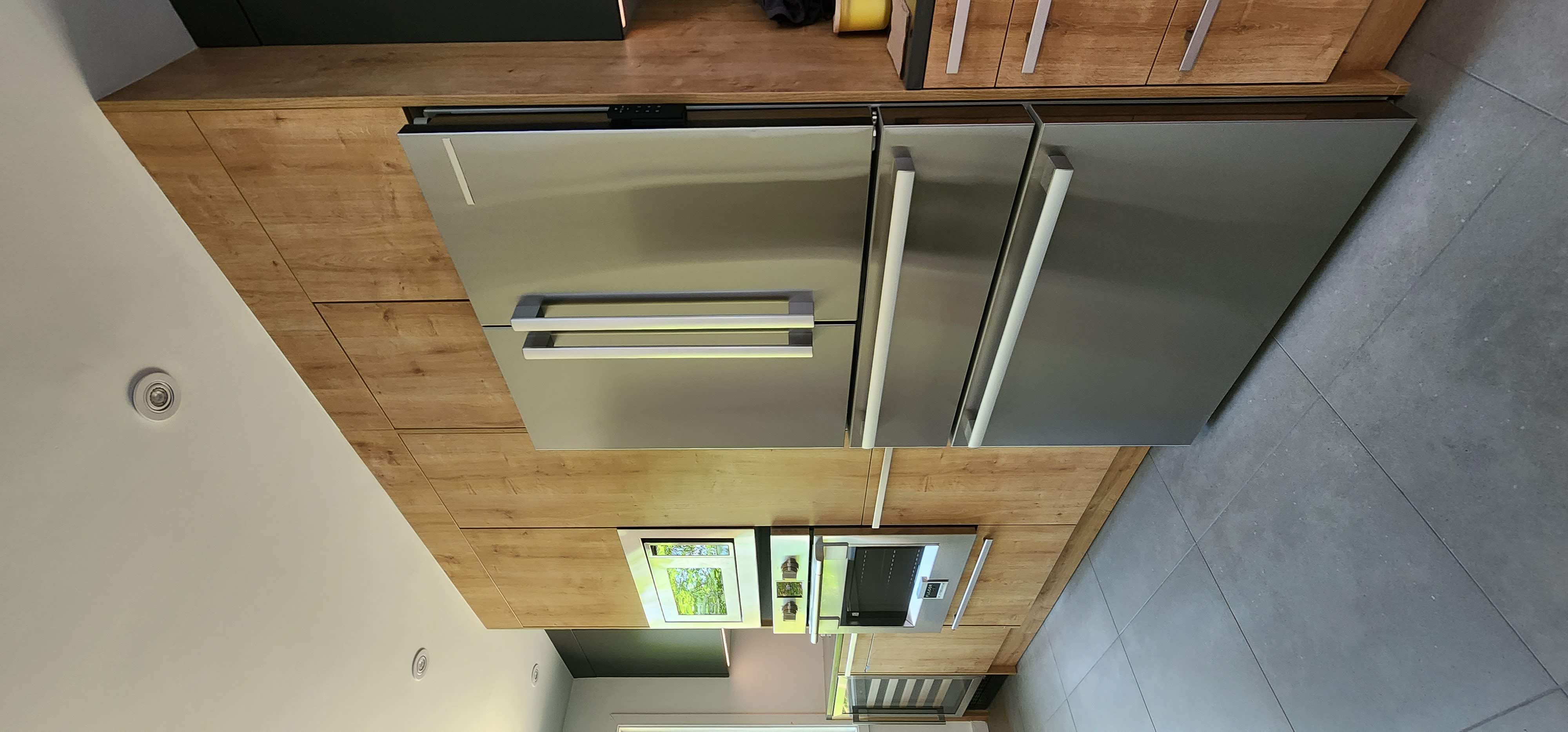 Contemporary Kitchen with Wood Cabinets